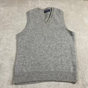 Puritan Sweater Vest Mens L Long Grey Shetland Wool Office Preppy Minimalist USA